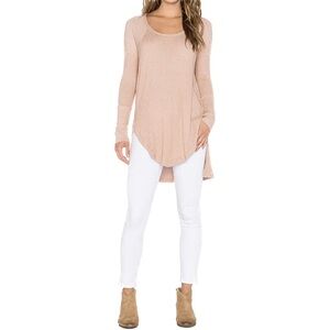 Free People Ventura Waffle Knit Long Sleeve Top Women’s Large Pink Oversized